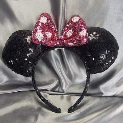 Minnie Mouse Ears - Pink polka dot Bow Sequence Headband / Party / Disney Ears-image