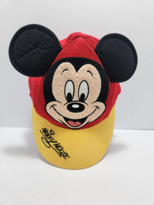 Vintage Kids Mickey Mouse Hat w/ Ears Walt Disney World Red Yellow Toddler Sz-image