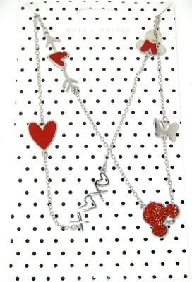 Disney Park Authentic Necklace✿Dots & Dashes Mickey & Minnie Mouse Heart XO LOVE-image