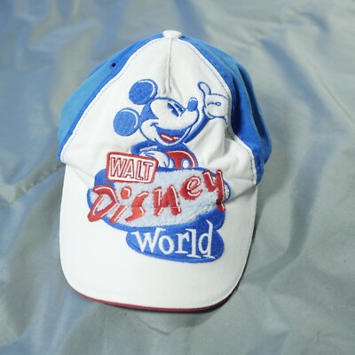 Disney Hat Cap Strap Back Blue Red White Mickey Mouse Walt Big Logo Spell Out-image