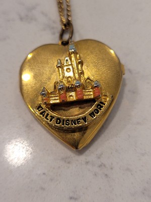 VERY RARE Vintage Walt Disney World Heart Shaped Locket - Gold Tone - 9in Chain-image