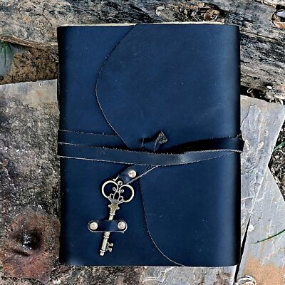 Leather Journal - Antique Handmade Deckle Edge Vintage Paper -Bound Key Journal-image