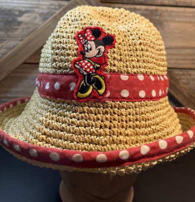 WALT DISNEY WORLD MINNIE MOUSE STRAW SUN GARDEN HAT FLOPPY HAT Vintage-image