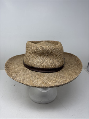 Walt Disney World Animal Kingdom Straw Hat Natural Fiber Leather Trim Elastic-image