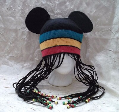 Walt Disney World Jamaica Style Knit Hat Adult Cap Dreadlocks and Mickey Ears-image