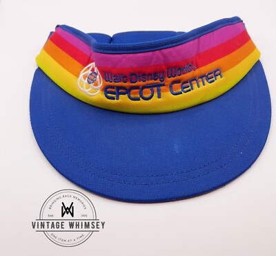 Vintage Walt Disney World EPCOT CENTER Visor Cap Hat Rainbow 80s Retro Parks USA-image