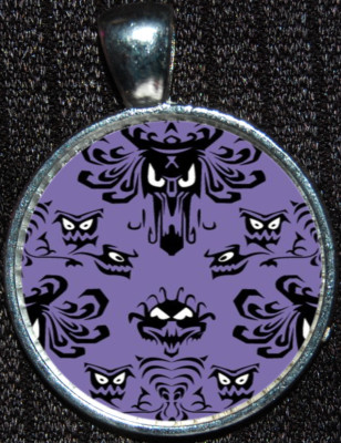 Haunted Mansion Scary Faces Wallpaper Design Silver Necklace Disney Pendant WDW-image