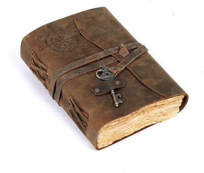 Vintage Leather Journal Antique Handmade Bound Journal with Deckle Edge Paper Di-image