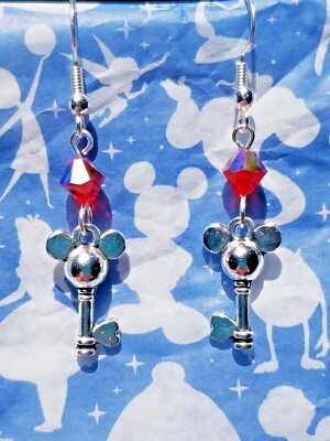 Mickey Mouse Magic Key Classic Red Swarovski Crystal Disney Cruise Earrings-image