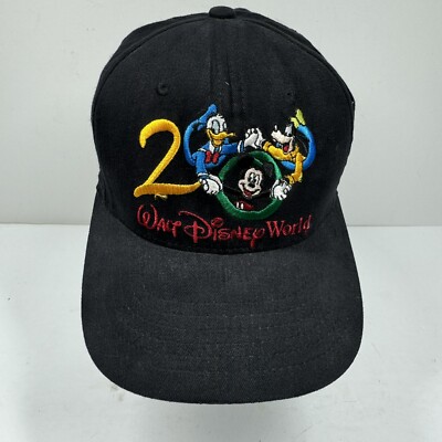 Vintage Walt Disney World 2000 Black Adjustable Hat Mickey Donald Duck Goofy-image