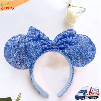 US Disney Anniversary Rare Blue Sequins Bow Edition Minnie Mouse Ears Headband-image