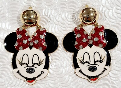 Walt Disney World BaubleBar Large Minnie Mouse Earrings Polka-dot Bow Signed -image