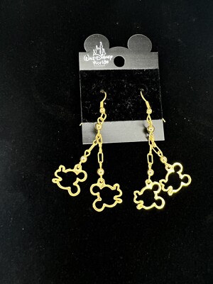 Disney Dangle Earrings Mickey Mouse Gold Color Walt Disney World-image