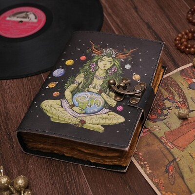 Handmade deckle edge paper mother of earth leather journal writing notebook 8X6-image