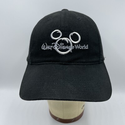 VTG Walt Disney World Hat Adult Strapback One Size Black Baseball Cap Mickey Y2K-image