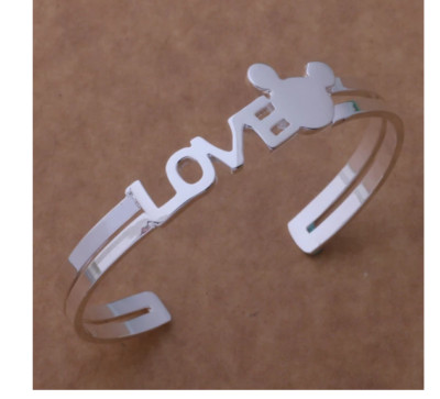 NEW SILVER PLATED LOVE MICKEY BANGLE BRACELET WALT DISNEY WORLD JEWELRY MINNIE-image