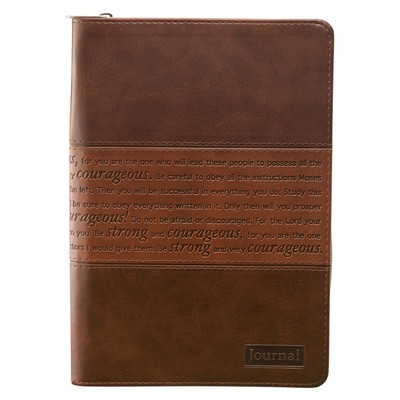 Journal Zippered: Strong and Courageous Brown-image