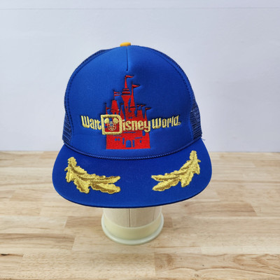 Vintage 80s Walt Disney World Gold Leaf Embroidered Trucker Snapback Hat Cap-image