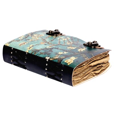 Handmade Leather Journal Deckle Floral Almond Blossom Van Gogh Blossoming Trees-image