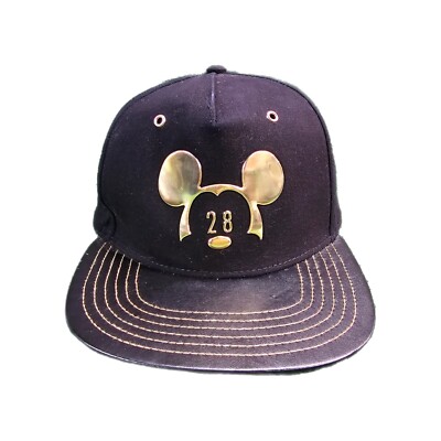 Disney Parks Black Hat Baseball Cap Gold Mickey Mouse 28 Millennial Faux Leather-image