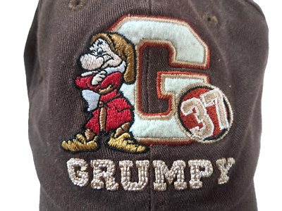 Disney Vintage 90's Grumpy Cap Hat Strap Clasp Walt World Snow White 1937 Brown-image