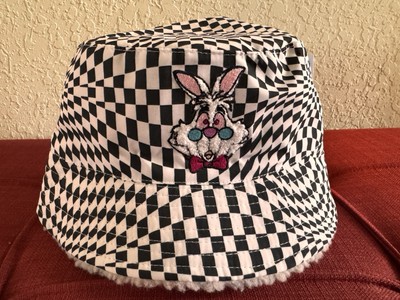 Disney Parks White Rabbit Alice In Wonderland Checkboard Sherpa Bucket Hat NWT-image