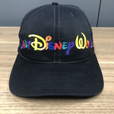 Vintage Walt Disney World Script Black Adjustable Snapback Hat - Goofy's Hat Co.-image