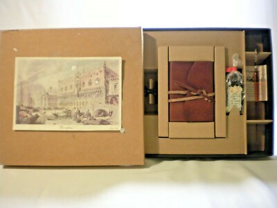 Vintage Italian Prometheus Blown Glass Drip Pen W/ Ink & Leather bound Notebook-image