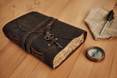 Vintage Genuine Leather Journal Deckle Edge Paper Handmade Leather bound Journal-image