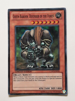 Yugioh Green Baboon, Defender Of The Forest CT07-EN010 SUPER RARE LP Limited Ed-image