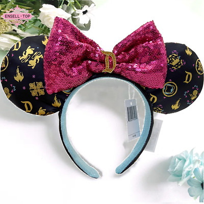 Disneyland Resort Sequin Bow Sleeping Beauty Ears Castle Black Headband-image