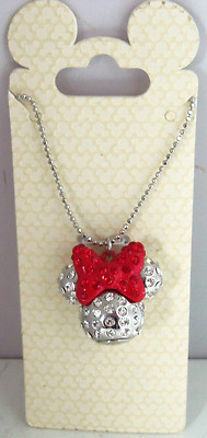 Disney Minnie Mouse Icon Necklace Red Clear Crystals Bling Jewelry Theme Parks -image