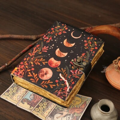 Vintage Leather Journal Book of shadows Spell Book With 200 Pages Antique Paper-image