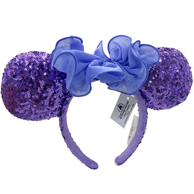 DisneyParks Purple Hydrangea Minnie Mouse Bow Blue Sequins Ears Headband Ears-image