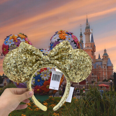 US SHIP DisneyParks Gold Minnie Mouse Bow Sequins Ears Mickey Headband Ears Gift-image