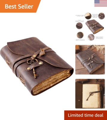 Vintage Leather Journal - Handmade Deckle Edge Paper Bound Journal - Book of ...-image