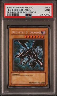 2002 YUGIOH BPT-005 RED-EYES B. DRAGON REVERSE FOIL ERROR PSA 9 MINT #100454168-image