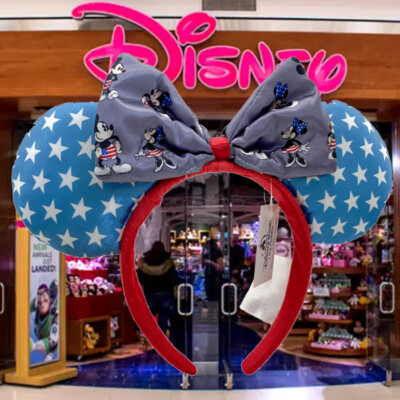 Disney'Parks Blue Minnie Ears Rare Mickey Mouse Star Americana Headband US Ship-image