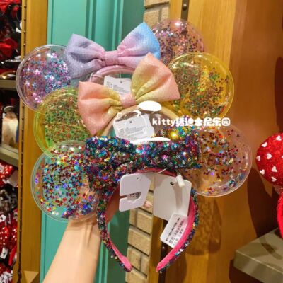 3X Disney Parks Confetti Yellow /Pink Sequin Minnie Ears Transparent Headband US-image