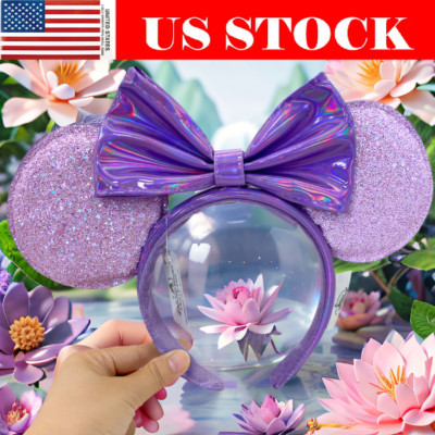 Disney Parks Glitter Limited Purple Bow Ears Lavender Lilac Headband NEW US-image