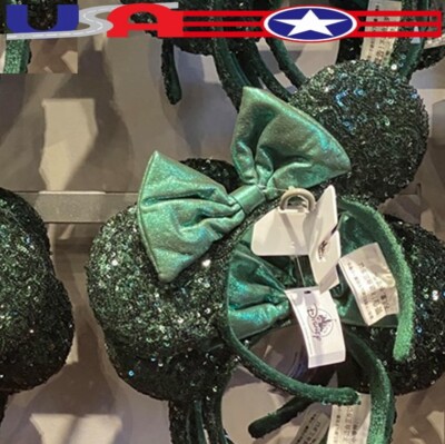 Disney Parks Ears Emerald Green Sequins Minnie Mouse Headband US💖-image