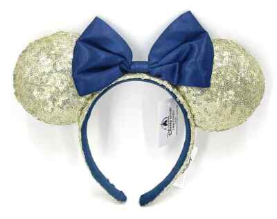 Disney WDW 50th Anniversary Navy Gold Mickey Minnie Ears Bow Headband NEW-image