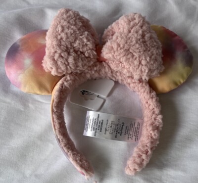 Disney Sherpa Pink Orange Tie Dye Minnie Mouse Ears Headband 2022 NWT WDW-image