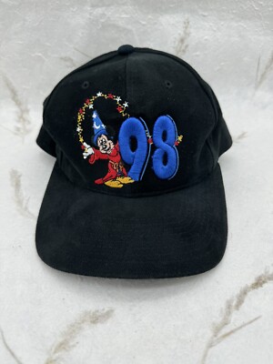 Vintage Walt Disney World Snapback Black Hat Cap Mickey Mouse Blue 1998-image