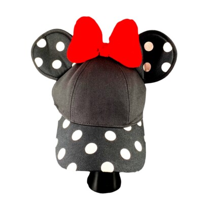Disney Parks Minnie Mouse Black-White Polka Dot Ears Red Bow Adult Baseball Hat-image