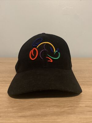 Vintage Walt Disney World Baseball Cap Mickey Mouse Colorful Rainbow Black Hat-image