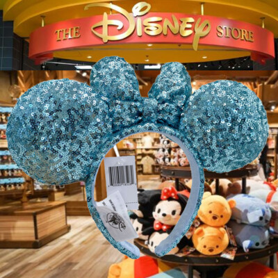 Tokyo Disney- Parks Minnie Mouse Ears Aqua Blue Sequin Padded Bow Headband-image