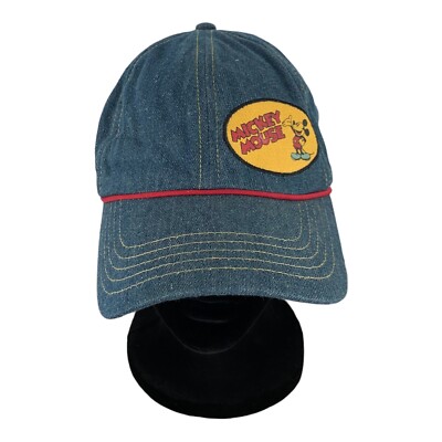 MICKEY MOUSE Walt Disney World Land RETRO Baseball Cap Denim Red Stitch Patch-image
