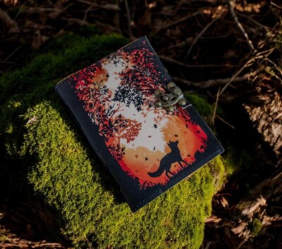 Book of Shadows Journal with Lock Clasp Vintage Handmade Leather Fox Print Diary-image