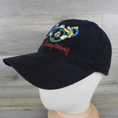 Vintage Walt Disney World 2000 Y2K Hat Strapback Cap Black Mickey Donald Goofy-image
